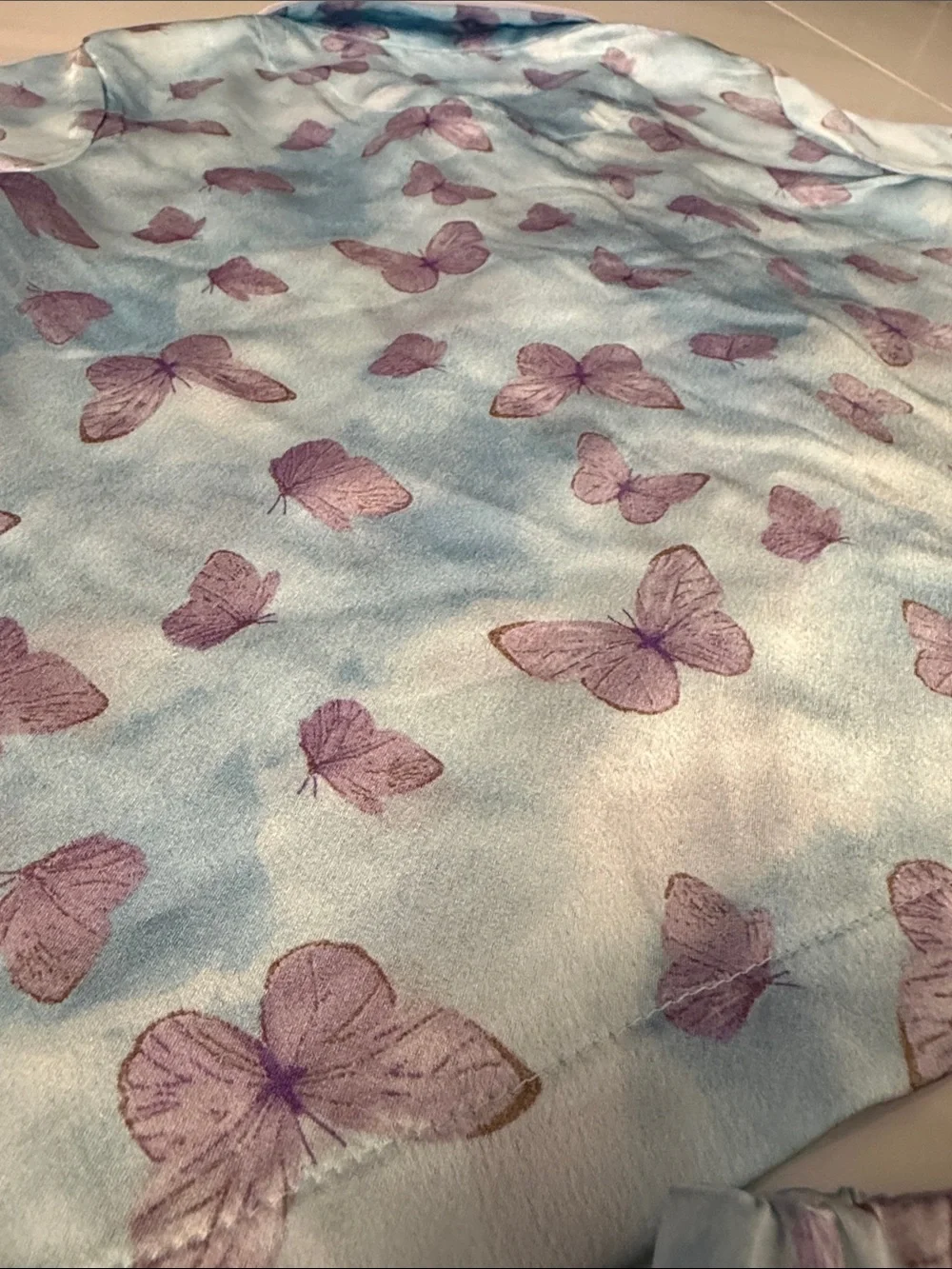 Tahari Light Blue Short Pajama Set with Purple Butterfly Print